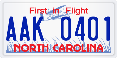 NC license plate AAK0401