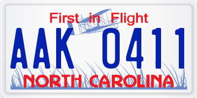 NC license plate AAK0411
