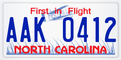 NC license plate AAK0412