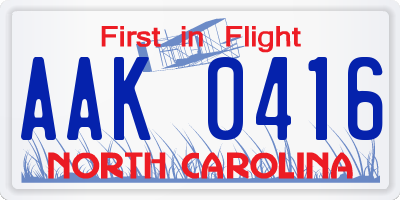 NC license plate AAK0416