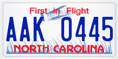 NC license plate AAK0445
