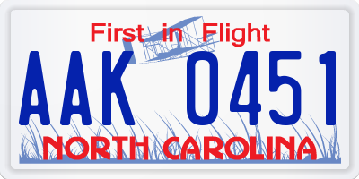 NC license plate AAK0451