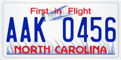 NC license plate AAK0456