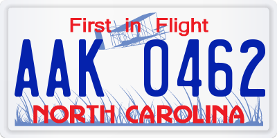 NC license plate AAK0462
