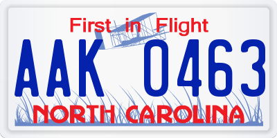 NC license plate AAK0463