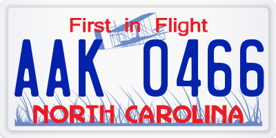 NC license plate AAK0466