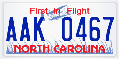 NC license plate AAK0467