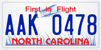 NC license plate AAK0478