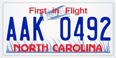 NC license plate AAK0492