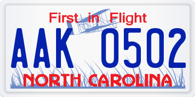 NC license plate AAK0502