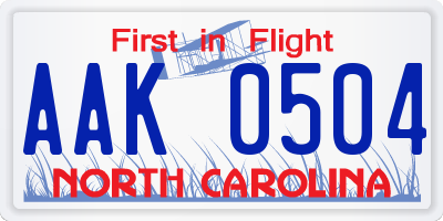 NC license plate AAK0504