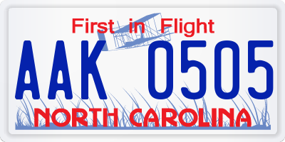 NC license plate AAK0505