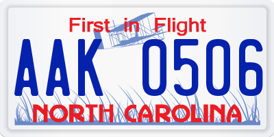 NC license plate AAK0506