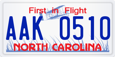 NC license plate AAK0510
