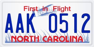 NC license plate AAK0512