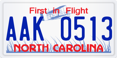 NC license plate AAK0513