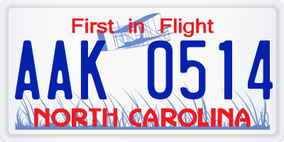 NC license plate AAK0514