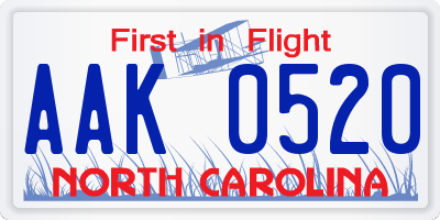 NC license plate AAK0520