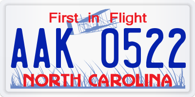 NC license plate AAK0522