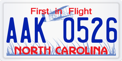 NC license plate AAK0526