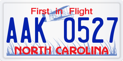 NC license plate AAK0527