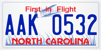 NC license plate AAK0532