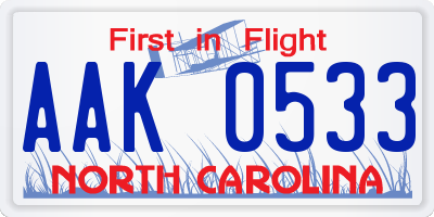NC license plate AAK0533