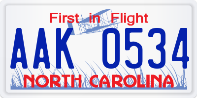 NC license plate AAK0534