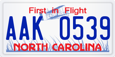 NC license plate AAK0539