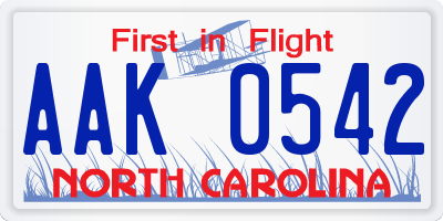 NC license plate AAK0542