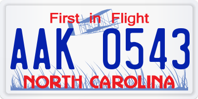 NC license plate AAK0543