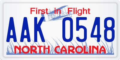 NC license plate AAK0548