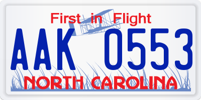 NC license plate AAK0553