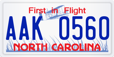 NC license plate AAK0560