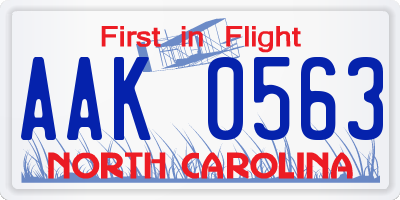 NC license plate AAK0563