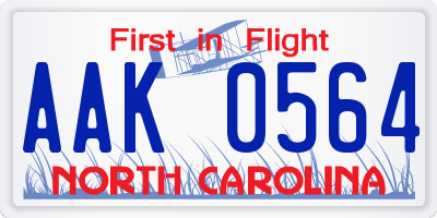 NC license plate AAK0564