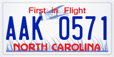 NC license plate AAK0571