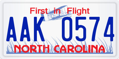 NC license plate AAK0574