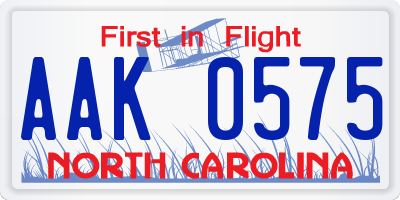 NC license plate AAK0575