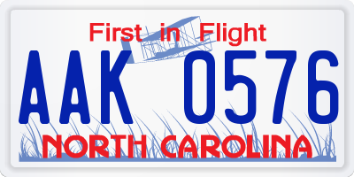NC license plate AAK0576