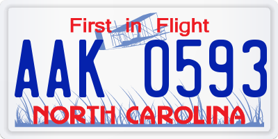 NC license plate AAK0593