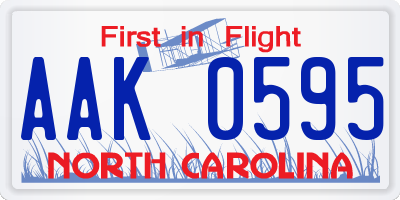 NC license plate AAK0595