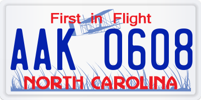 NC license plate AAK0608