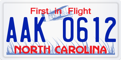 NC license plate AAK0612