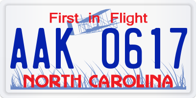 NC license plate AAK0617