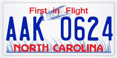 NC license plate AAK0624