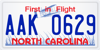 NC license plate AAK0629