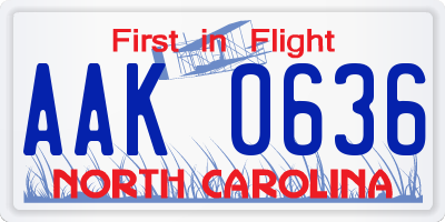 NC license plate AAK0636