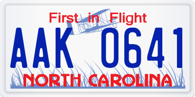 NC license plate AAK0641