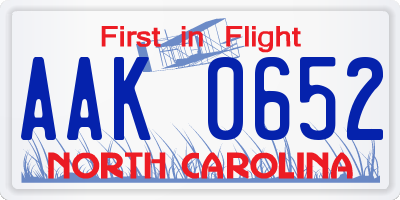 NC license plate AAK0652